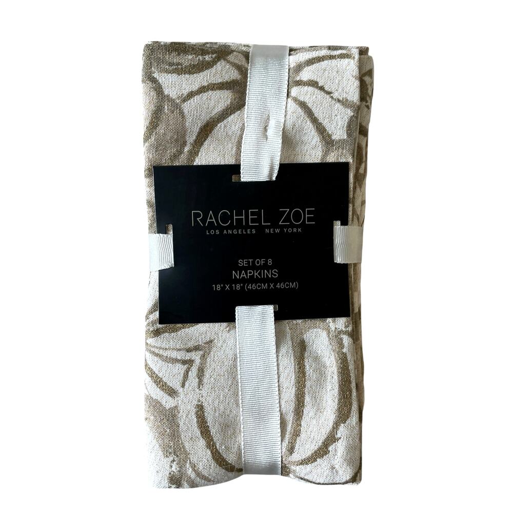 Rachel Zoe Fall Pumpkin Cotton Dinner Napkins 18x18 Beige Gold Fleck Set of 8